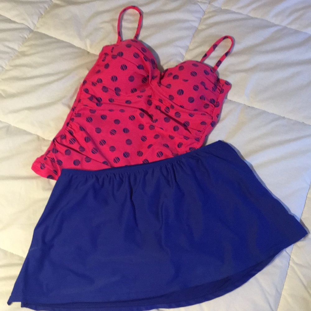 Pink and blue two-piece bathing suit set